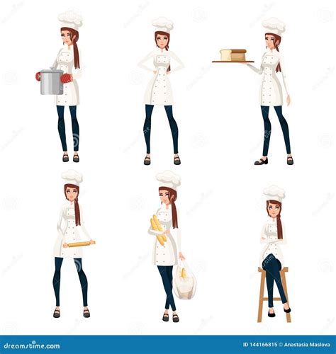 Beautiful Women Chef With Brown Hair Collection Bakery Young Female