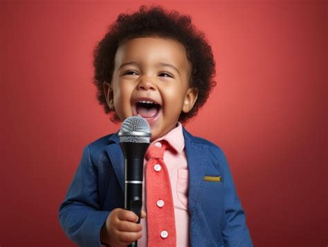 Premium AI Image | funny smiling baby as singer