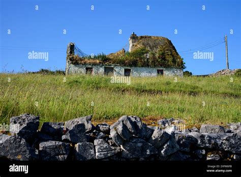 Abandoned Irish Cottage With Thatched Roof On Irishmore Aran Island