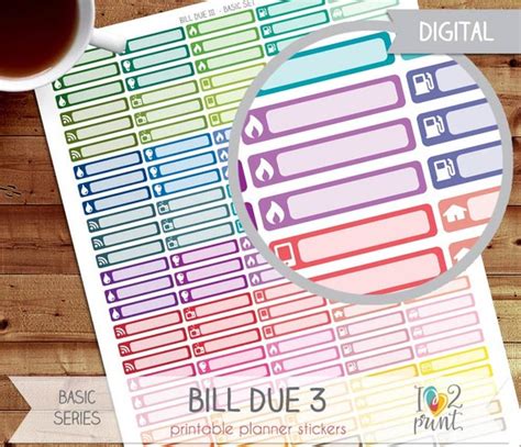 Bill Due Printable Planner Stickers Erin Condren Planner Stickers