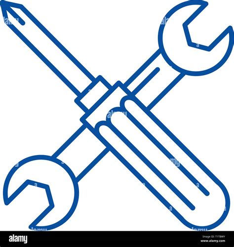 Screwdriver And Wrench Line Icon Concept Screwdriver And Wrench Flat