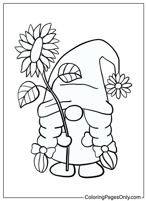 Coloring Page Sunflower With Gnome Free Printable Coloring Pages