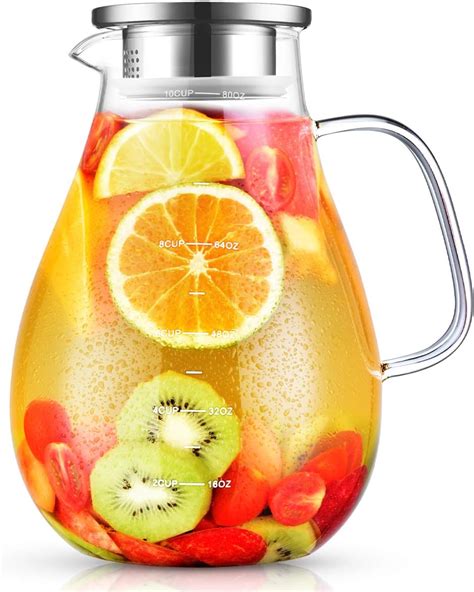 Glass Pitcher Veecom 80oz Water Pitcher With Lid 2 4l Large Glass