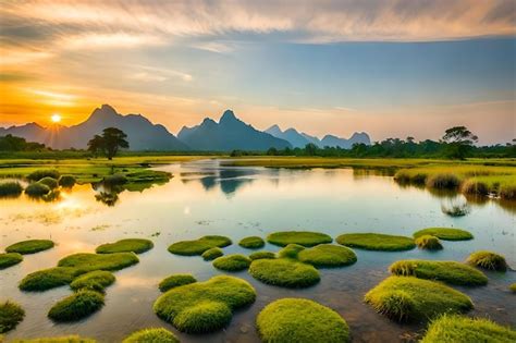 Premium Photo | A landscape with mountains and trees in the background