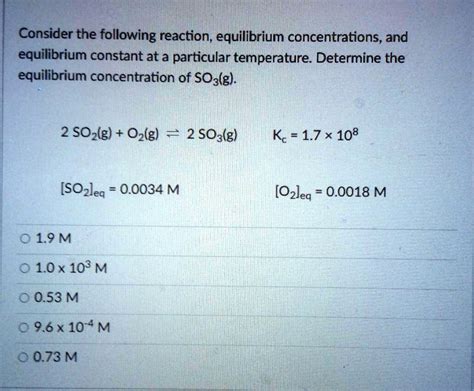 Solved Consider The Following Reaction 2 So2g O2g â‡Œ 2 So3g