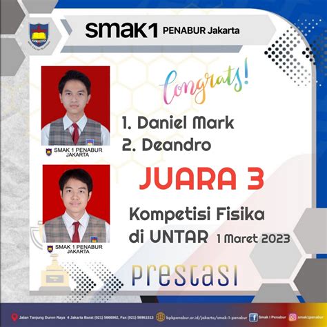 Prestasi Juara 3 Peserta Didik SMAK 1 PENABUR Jakarta Dalam Bidang