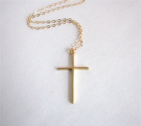 Simple Skinny Gold Cross Necklace 14K Gold Filled Chain