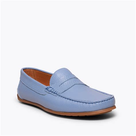 Mocassin En Cuir Décontracté Pour Homme Bleu Clair Chaussures Cuir Mimao Fr