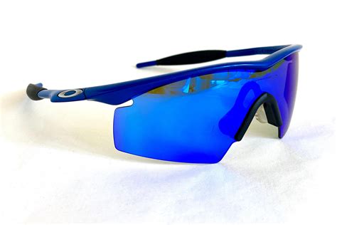 1999 Oakley New M Frame New Blue Red Iridium Sweep Blue Iridium Strike Vintage Sunglasses Full