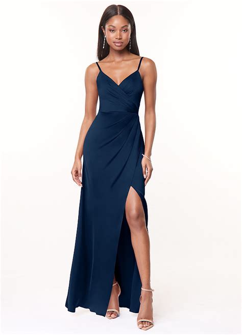 Dark Navy Azazie Maci Stretch Satin Dress Bridesmaid Dresses Azazie