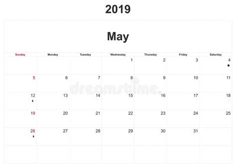 Calendario Mensual 2019 Con El Fondo Blanco Stock de ilustración