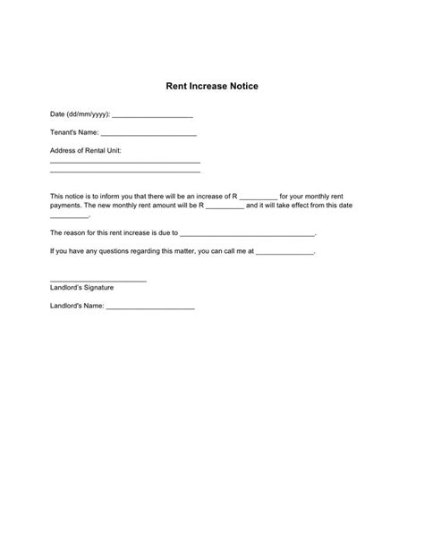 A Rent Increase Notice Form Is Shown In This File It Shows An Image Of