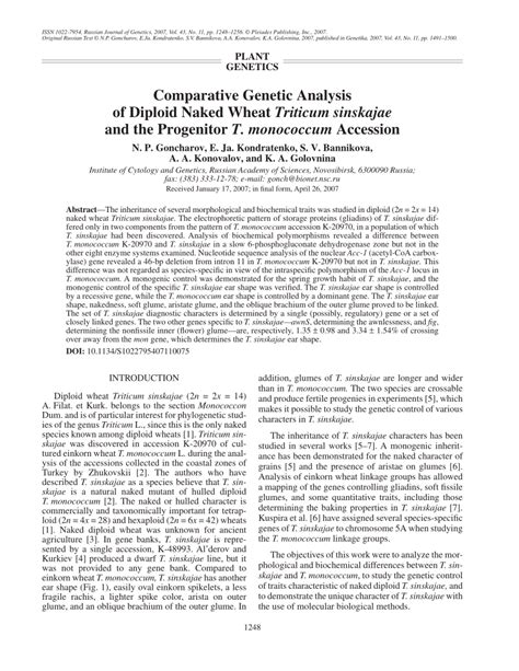 PDF Comparative Genetic Analysis Of Diploid Naked Wheat Triticum