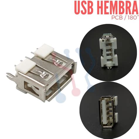 Conector Usb Hembra Tipo A 180° Para Pcb