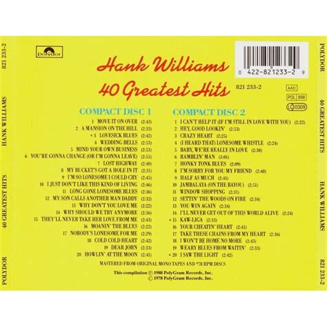 Hank Williams 40 Greatest Hits [2cd] Emag Ro