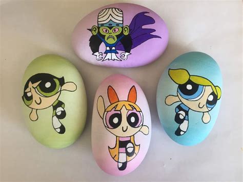 Powerpuff Girls Painted Rock Set Diy Rock Art Rock Painting Designs