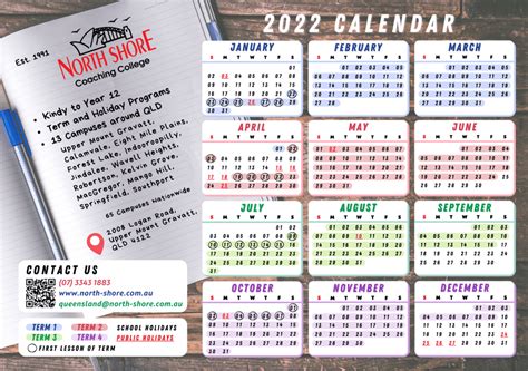 Qld 2022 Queensland Calendar North Shore Coaching College