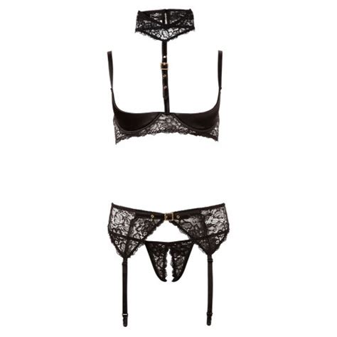 Abierta Fina Shelf Bra Set Completino Intimo Nero Seno Scoperto