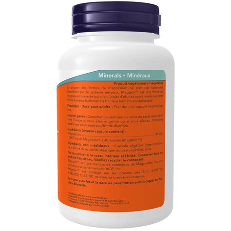 Magtein Magnesium L Threonate Veg Capsules Now Foods Canada