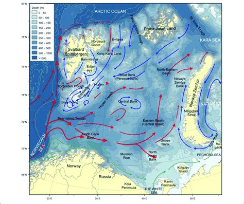 The Barents Sea Red Arrows Show Atlantic Water Currents Blue Arrows