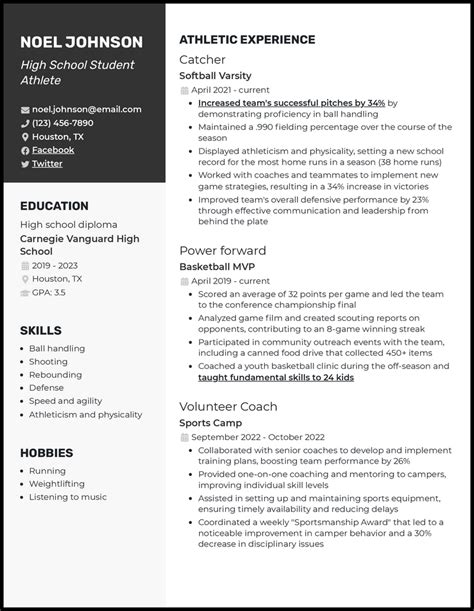 Student Athlete Resume Sample