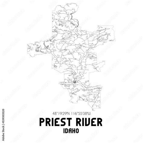 Priest River Idaho Us Street Map With Black And White Lines