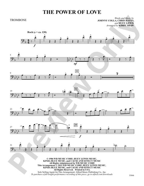 The Power Of Love St Trombone St Trombone Part Digital Sheet