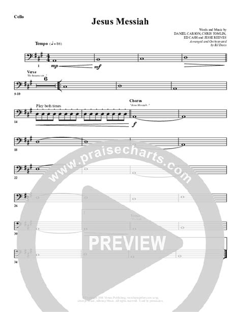 Jesus Messiah Cello Sheet Music PDF G3 Worship PraiseCharts