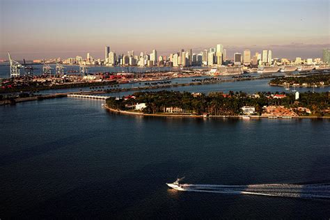 Retro Style Miami Skyline Sunrise And Biscayne Bay Photograph By Gary