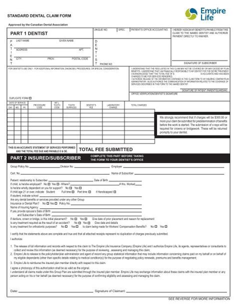 Dental Claim Form Empire Life