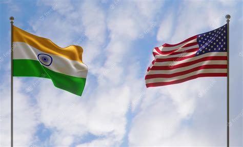 Premium Photo India And Usa Flags Blue Sky And Flag India And Flag