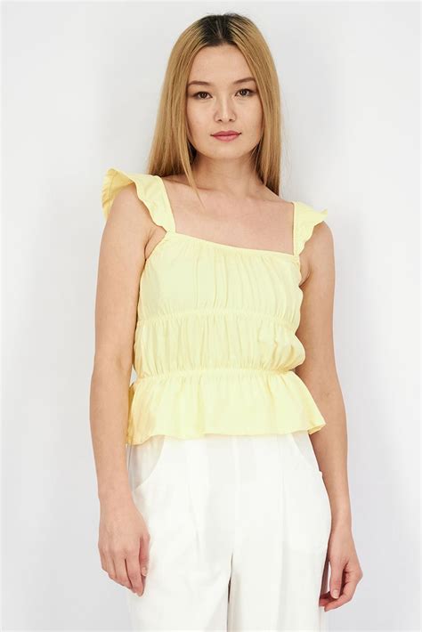 Buy Sinsay Women Square Neck Sleeveless Plain Cropped Top Yellow Online Brands For Less