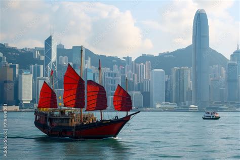 Red Sailed Junk Boat An Iconic Sight Mesmerizes Tourists As It Passes