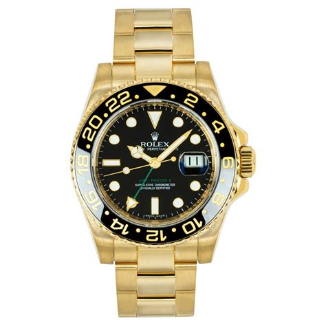 Rolex GMT Master II 18K Yellow Gold Black Dial Automatic Mens Watch