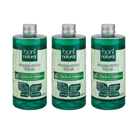 kit 3 Enxaguante Bucal Sem Flúor Vegano Menta e Melaleuca Boni Natural