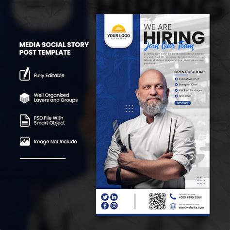 Premium Psd Blue Chef Job Vacancy Social Media Story Post Template