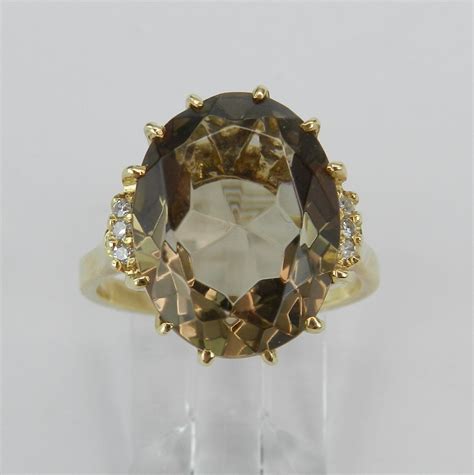 Diamond And Smokey Topaz Engagement Ring Estate Vintage Ring K Yellow