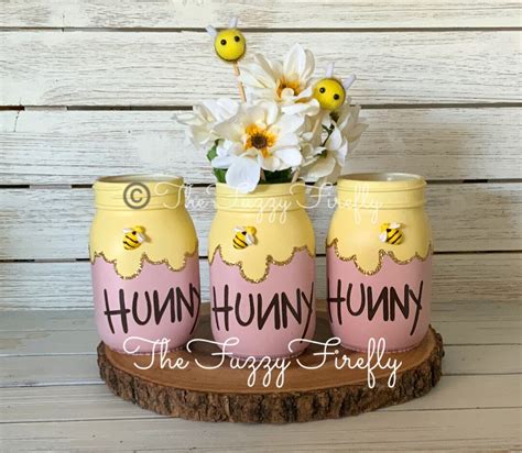 Honey Pot Mason Jar Pint Set Centerpiece Hunny Pot Decor Pink Hunny Pot