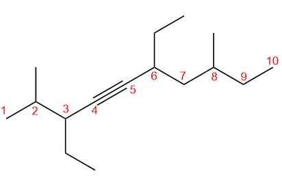 Draw the structure 3,6-diethyl-2,8-dimethyl-4-decyne | Quizlet