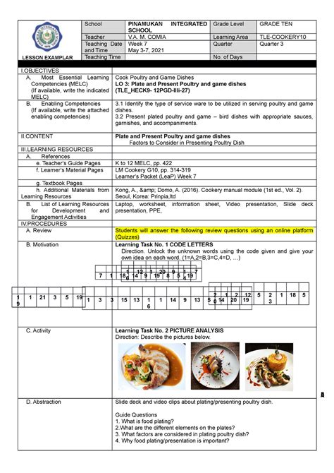 Semi Detailed Lesson Plan In Tle Cookery Images