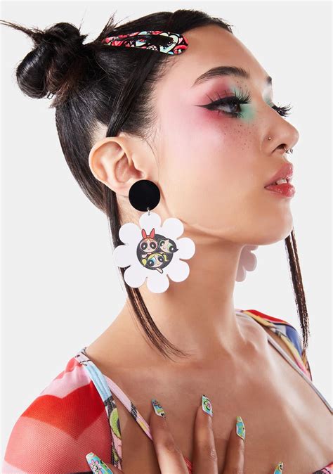 Dolls Kill X Powerpuff Girls Floral Groovy Earrings White