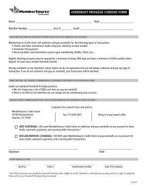 Fillable Online Overdraft Privilege Consent Form Fax Email Print