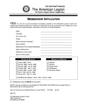 Fillable Online Ialegion Department Membership Application PDF The