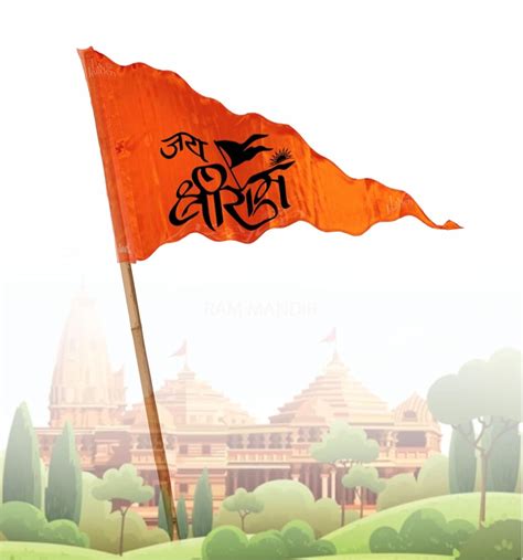 La Jarden® Medium Size Beautifully Bhagwa Shree Ramji Ka Jhanda