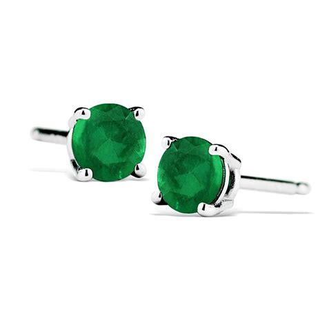 12 Carat Tw Natural 4mm Emerald Stud Earrings In 925 Sterling Silver