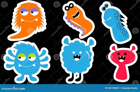 Seamless With Funny Monsters Sticker Monster Stock Illustration