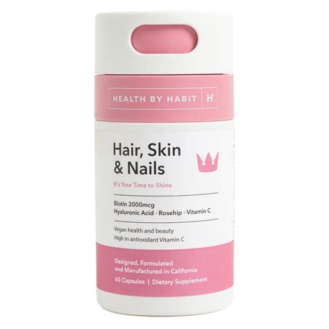 Health By Habit Hair Skin And Nails Supplement Biotin Hyaluronic Acid 60 Capsules