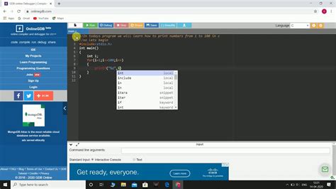 Printing Numbers From To In C Language Online Gdb Compiler