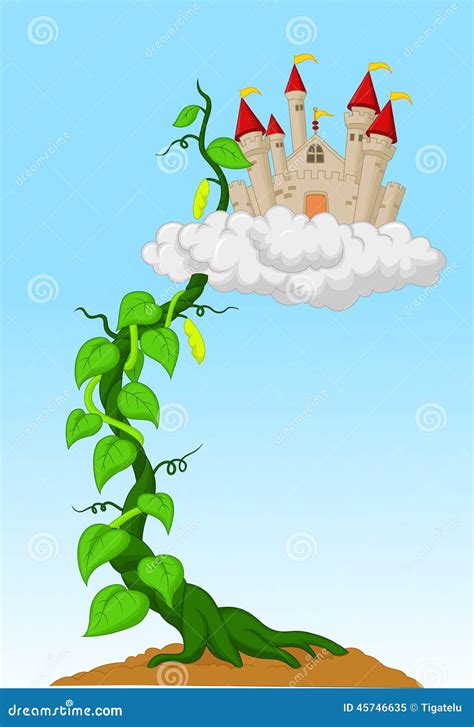 Jack And The Beanstalk Fairytale And The Castle In The Sky Vector