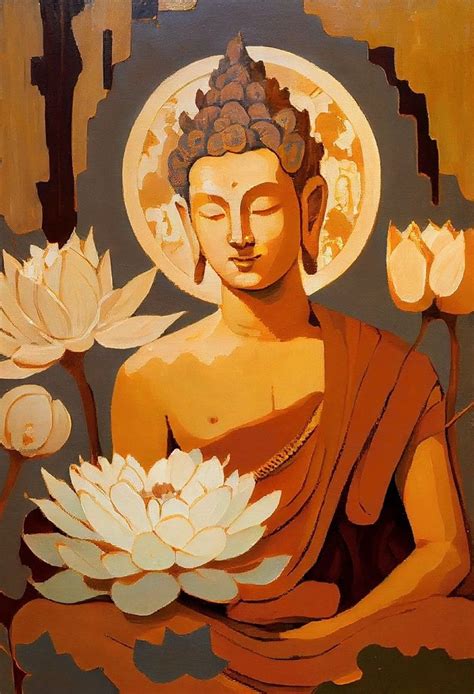 Buddha Art Painting With Floral Accents